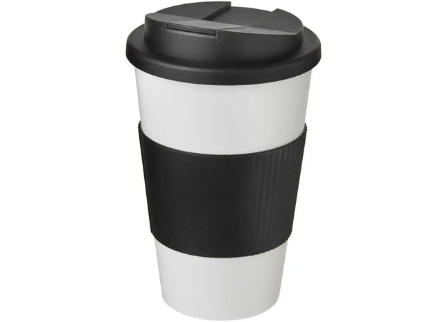 Americano 350 ml Isolierbecher mit Schutzring & auslaufsicherem Schraubverschluss - Weiß - Schwarz TK Gruppe® Grosshandel 