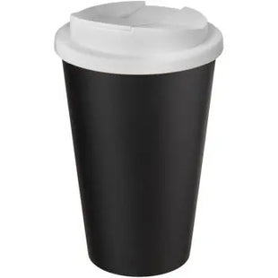 Americano Eco 350ml Recycling-Becher mit Sicherheitsdeckel – Weiß-Schwarz TK Gruppe® Grosshandel 