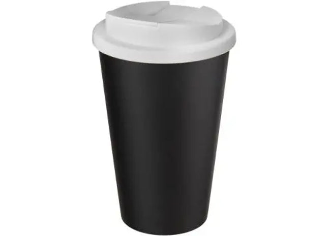 Americano Eco 350ml Recycling-Becher mit Sicherheitsdeckel – Weiß-Schwarz TK Gruppe® Grosshandel 