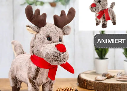 Animiertes Rentier mit Blinkender Nase, Laufend und Singend, Festliche Dekoration TK Gruppe® Grosshandel 