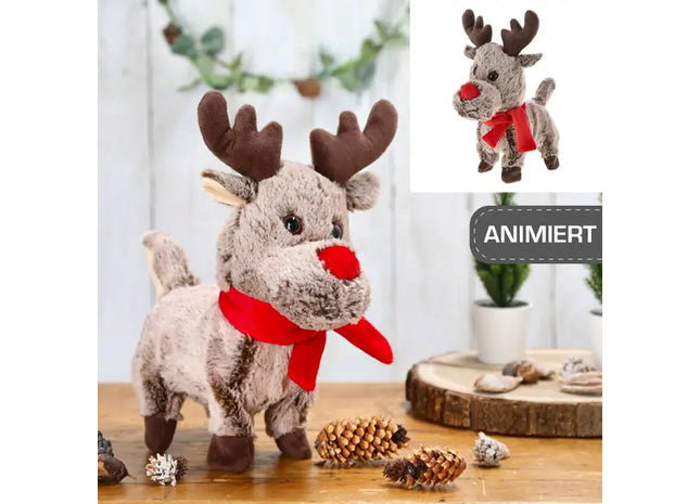 Animiertes Rentier mit Blinkender Nase, Laufend und Singend, Festliche Dekoration TK Gruppe® Grosshandel 