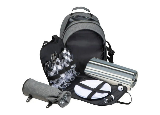 Anthrazitfarbener Picknickrucksack für 4 Personen inkl. Decke - Komplettset TK Gruppe® Grosshandel 