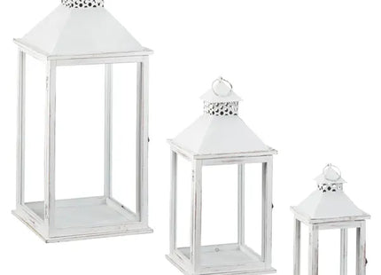 Antik Weiße Laternen im 3er Set - Vintage Dekorative Kerzenhalter, Rustikale Innen- und Außendeko TK Gruppe® Grosshandel 