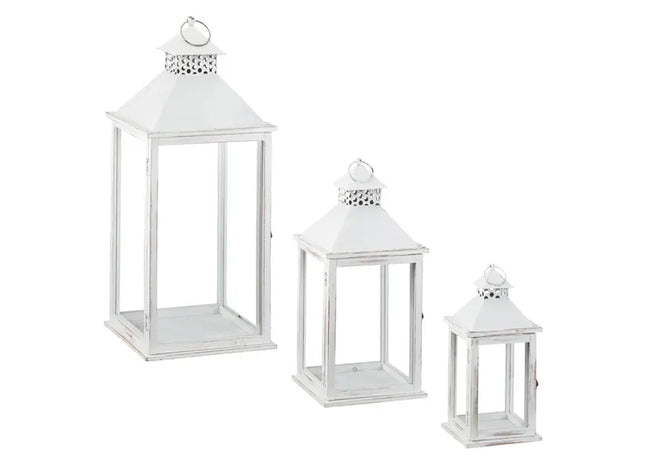 Antik Weiße Laternen im 3er Set - Vintage Dekorative Kerzenhalter, Rustikale Innen- und Außendeko TK Gruppe® Grosshandel 