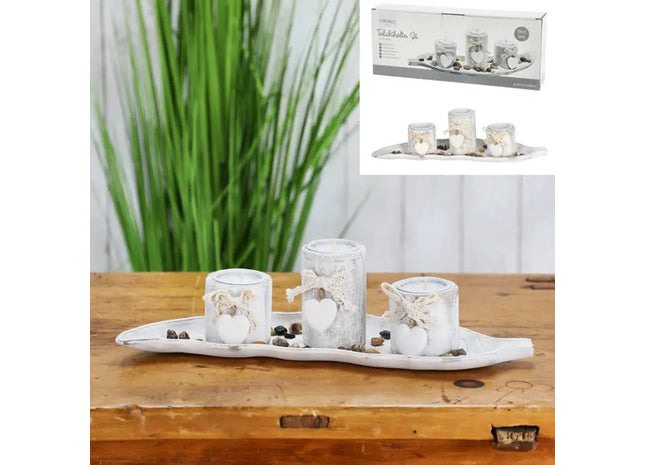 Antik-weißes Teelichthalter-Set, ca. 39cm - Elegante Kerzenständer für stilvolle Dekoration TK Gruppe® Grosshandel 