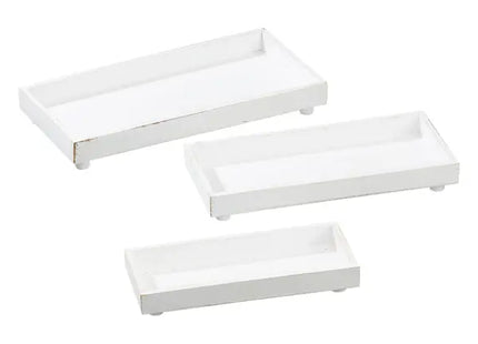 Antike weiße rechteckige Deko-Platten im 3er Set – Vintage Charme für Ihr Zuhause TK Gruppe® Grosshandel 