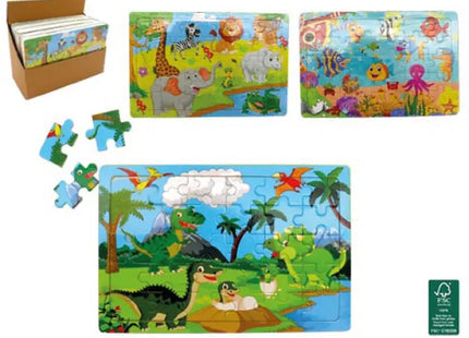 Assorted Wooden Jigsaw Puzzle: 30 Pieces, 15x22.5cm, 3 Different Designs TK Gruppe® Grosshandel 