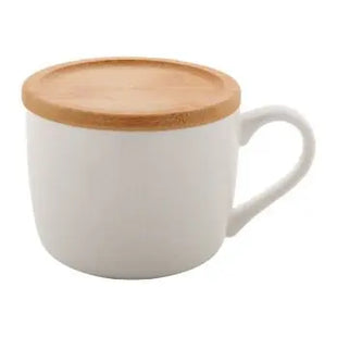 Athena Porzellantasse mit Bambusdeckel, 400 ml - Schlichtes Weiß TK Gruppe® Grosshandel 