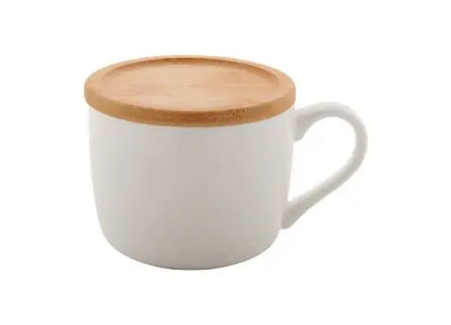 Athena Porzellantasse mit Bambusdeckel, 400 ml - Schlichtes Weiß TK Gruppe® Grosshandel 