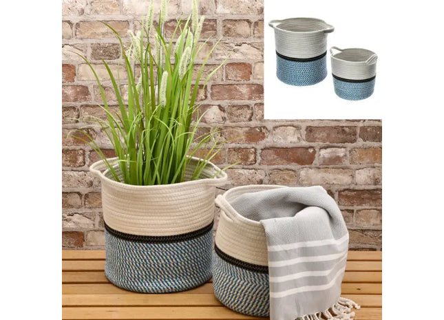 Aufbewahrungskorb mit Henkel - 2er Set, Geflochtene Körbe für die Aufbewahrung zu Hause TK Gruppe® Grosshandel 