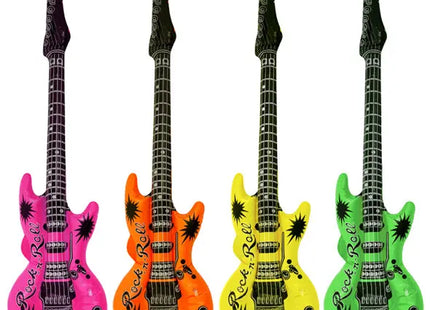 Aufblasbare Gitarre 106cm in 4 Neonfarben - Robuste, bunte Party-Deko & Pool-Spielzeug TK Gruppe® Grosshandel 
