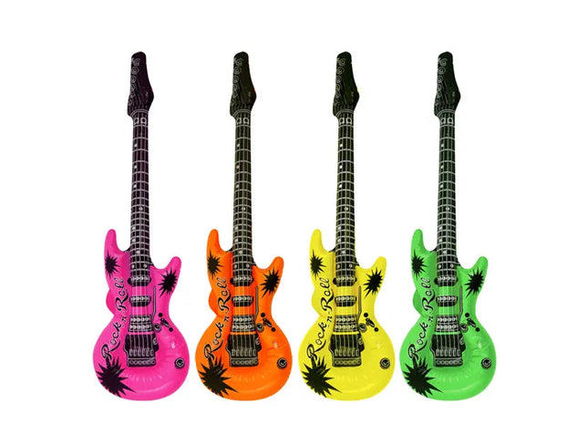 Aufblasbare Gitarre 106cm in 4 Neonfarben - Robuste, bunte Party-Deko & Pool-Spielzeug TK Gruppe® Grosshandel 