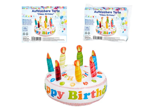 Aufblasbare Happy Birthday Torte, Partydekoration, 30 cm Durchmesser TK Gruppe® Grosshandel 