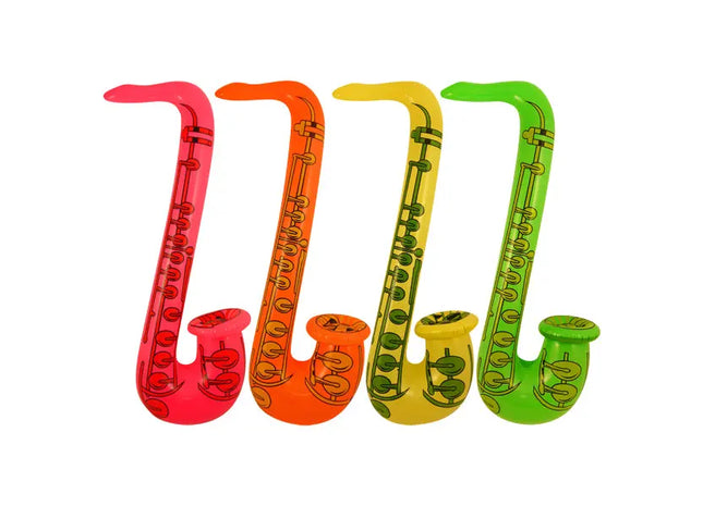 Aufblasbare Saxophon-Attrappe, Neonfarben, 75 cm, 4Er-Set - Partyzubehör & Musikdeko TK Gruppe® Grosshandel 