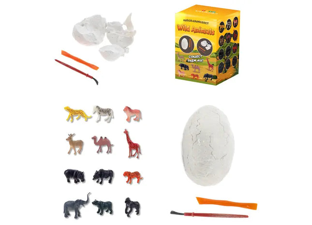 Ausgrabungsset Wildtiere, 12 Stück, ca. 7cm Höhe – Lehrreiches Spielzeug TK Gruppe® Grosshandel 