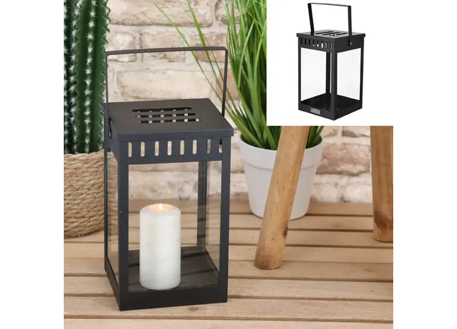Schwarze quadratische Laterne Living - Dekoratives Windlicht, ca. 25cm hoch, für Innen/Außen TK Gruppe® Grosshandel 