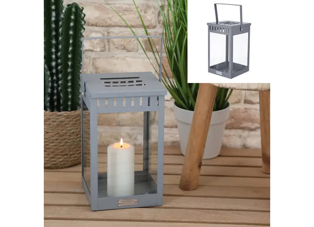 Graue quadratische Laterne Living - Dekoratives Windlicht, ca. 25cm hoch, für Innen/Außen TK Gruppe® Grosshandel 
