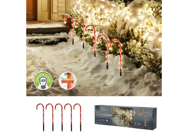 Außenbereich LED Zuckerstangen Lichterkette, 5 Stück, wetterfest, 47cm TK Gruppe® Grosshandel 