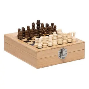 BAMBOO CHESS Weinset mit Schachbrett - Braun, Unterhaltsames Geschenkset TK Gruppe® Grosshandel 