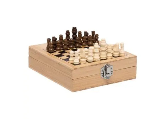 BAMBOO CHESS Weinset mit Schachbrett - Braun, Unterhaltsames Geschenkset TK Gruppe® Grosshandel 