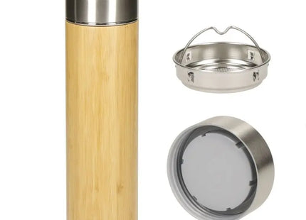 BAMBUS LARGE 450 ml Vakuum Flasche - Braun - Doppelwandige Isolierflasche - Umweltfreundlich & Stilvoll TK Gruppe® Grosshandel 