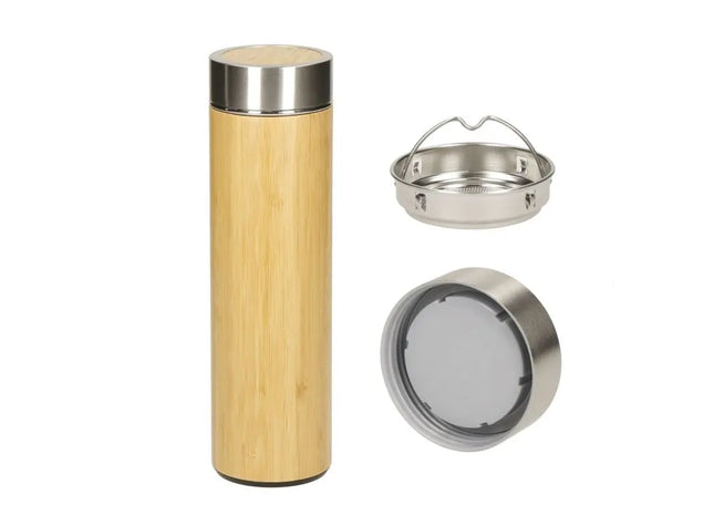 BAMBUS LARGE 450 ml Vakuum Flasche - Braun - Doppelwandige Isolierflasche - Umweltfreundlich & Stilvoll TK Gruppe® Grosshandel 