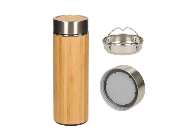 BAMBUS SMALL 350 ml Vakuum Flasche – Stilvolle braune Thermoflasche TK Gruppe® Grosshandel 