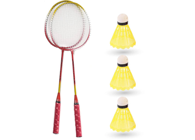 Badminton Erwachsene Federball Schläger Set inkl. 3X Federbälle Badmintonbälle für Training & Wettkampf