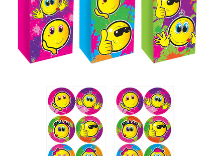Bag Smile Sticker Set, 3 cm, 6 Designs, Metallic, Mehrfarbig, Geschenktüten 13x25x8 cm TK Gruppe® Grosshandel 