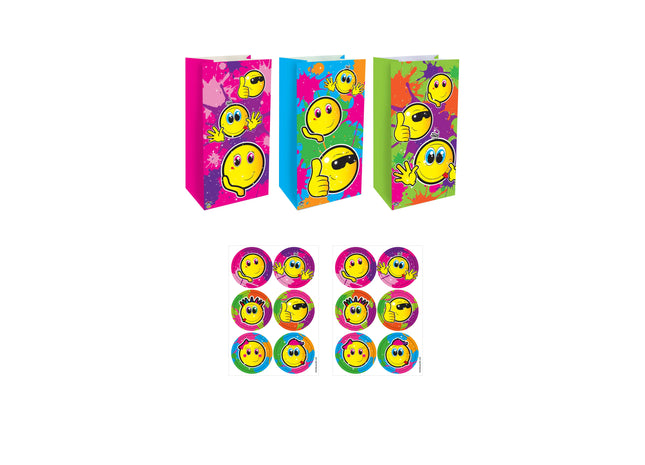 Bag Smile Sticker Set, 3 cm, 6 Designs, Metallic, Mehrfarbig, Geschenktüten 13x25x8 cm TK Gruppe® Grosshandel 