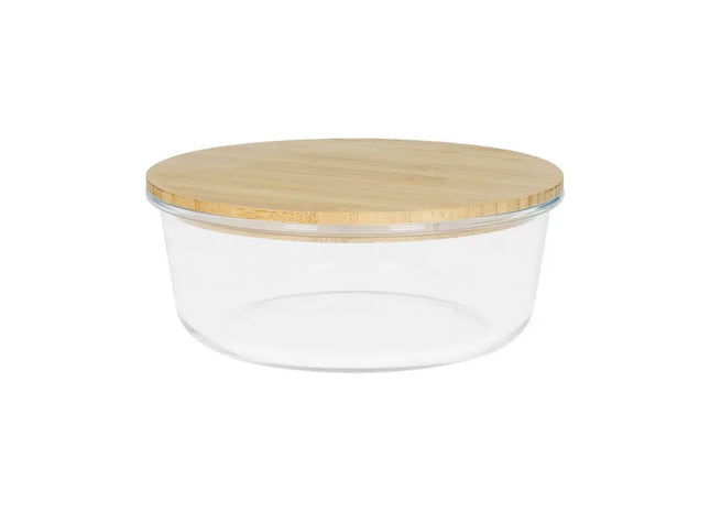 Balance Round Glass Box 19x7.5 cm - Transparent with Brown Detail, Elegant Storage Container TK Gruppe® Grosshandel 