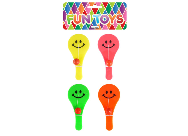 Paddelschläger/Ball Smile 12 cm - 4 sortierte Farben, Spaß-Schlägerset für Kinder TK Gruppe® Grosshandel 