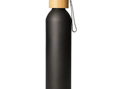 Bamboo Aluminium-Trinkflasche 0,6 Liter - Schwarz & Natur TK Gruppe® Grosshandel 