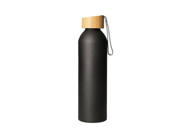 Bamboo Aluminium-Trinkflasche 0,6 Liter - Schwarz & Natur TK Gruppe® Grosshandel 