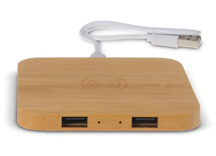 Bambus Drahtlose Ladestation mit 2 USB-Hubs, 5W - Holzoptik TK Gruppe® Grosshandel 