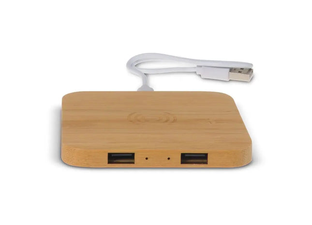 Bambus Drahtlose Ladestation mit 2 USB-Hubs, 5W - Holzoptik TK Gruppe® Grosshandel 