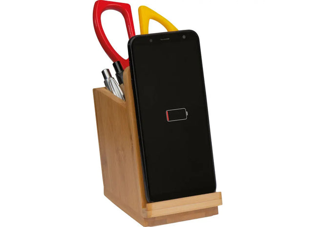 Bambus Induktionsladegerät mit integriertem Stifteköcher, Beige TK Gruppe® Grosshandel 