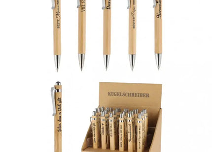 Bambus-Kugelschreiber mit Sprüchen, 6er-Set, Verschiedene Motive TK Gruppe® Grosshandel 
