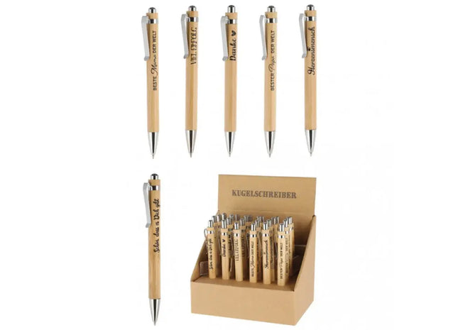 Bambus-Kugelschreiber mit Sprüchen, 6er-Set, Verschiedene Motive TK Gruppe® Grosshandel 