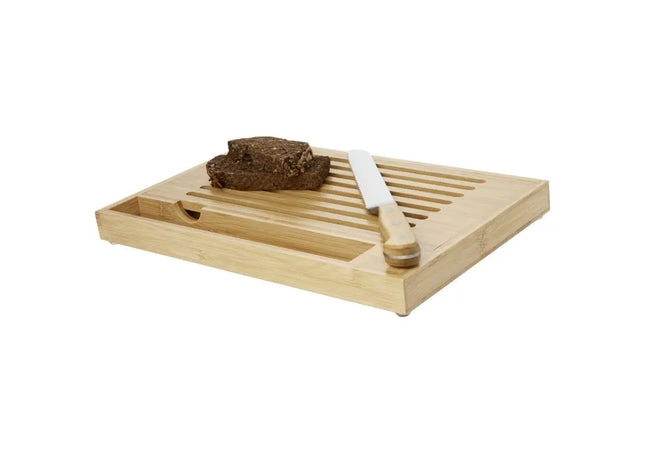 Bambus-Schneidbrett mit Messer, Naturfarben und Silber – Ideal für Küchen TK Gruppe® Grosshandel 