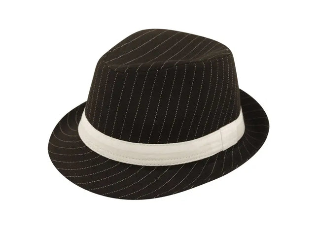 Schwarzer Gangsterhut für Erwachsene mit weißen Streifen/Band | Klassischer Hut im Mafia-Stil TK Gruppe® Grosshandel 