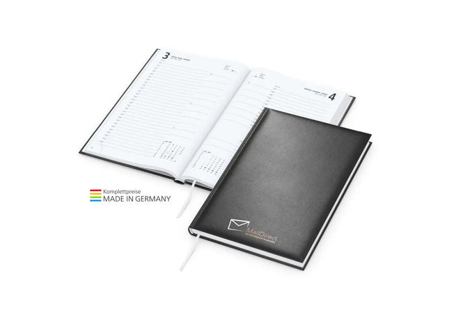 Basic Buchkalender mit Siebdruck-Digital - Schwarz - Organisieren Sie Ihr Jahr mit Stil TK Gruppe® Grosshandel 