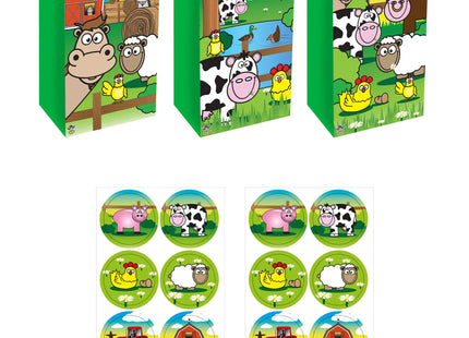 Bauernhof-Tasche mit 3 Designs & 3 cm Aufklebern, Vielfalt 6Er-Pack, 13x25x8 cm TK Gruppe® Grosshandel 