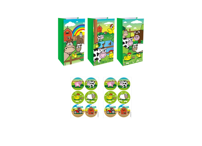 Bauernhof-Tasche mit 3 Designs & 3 cm Aufklebern, Vielfalt 6Er-Pack, 13x25x8 cm TK Gruppe® Grosshandel 