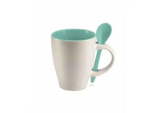 Becher mit Löffel 250 ml DUAL - Blau, Hochwertiger Keramikbecher, Inklusive Löffel, Spülmaschinenfest TK Gruppe® Grosshandel 