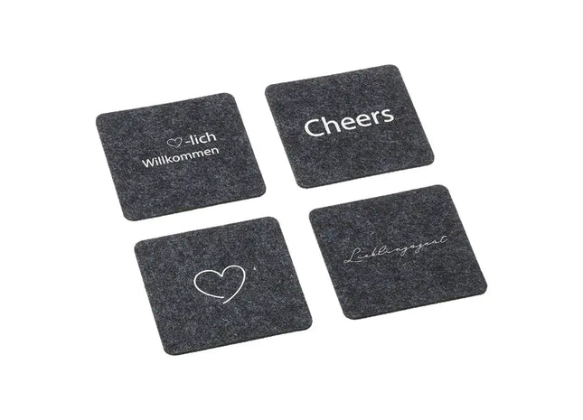 Bedruckte Filzuntersetzer, Set mit 4 Stück, 10x10cm, Stilvoll & Praktisch TK Gruppe® Grosshandel 