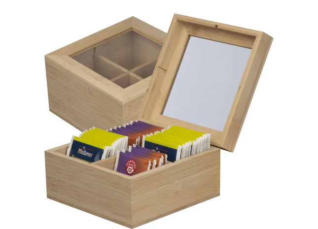 Beige Bambus-Teebox für 40 Teebeutel - Stilvolle & Praktische Aufbewahrung TK Gruppe® Grosshandel 