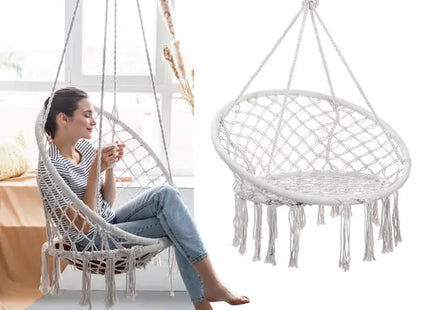 Beige Hängesessel Makramee, Geräumig und Stilvoll, Ca. 1,1m Hoch TK Gruppe® Grosshandel 