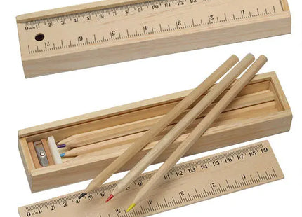 Beige Holzbox mit Buntstift-Set, Kreativ & Organisiert, Ideal für Künstler TK Gruppe® Grosshandel 