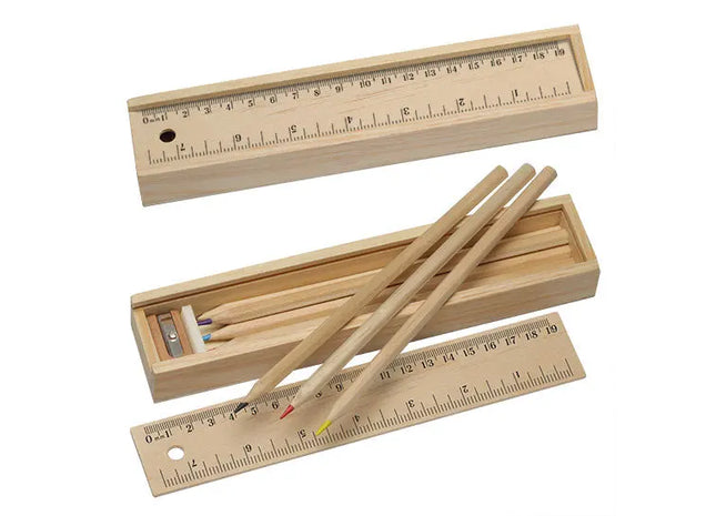 Beige Holzbox mit Buntstift-Set, Kreativ & Organisiert, Ideal für Künstler TK Gruppe® Grosshandel 